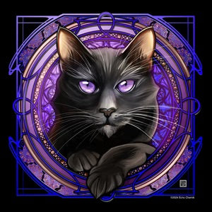 Black Cat - Purple Rose Window Print
