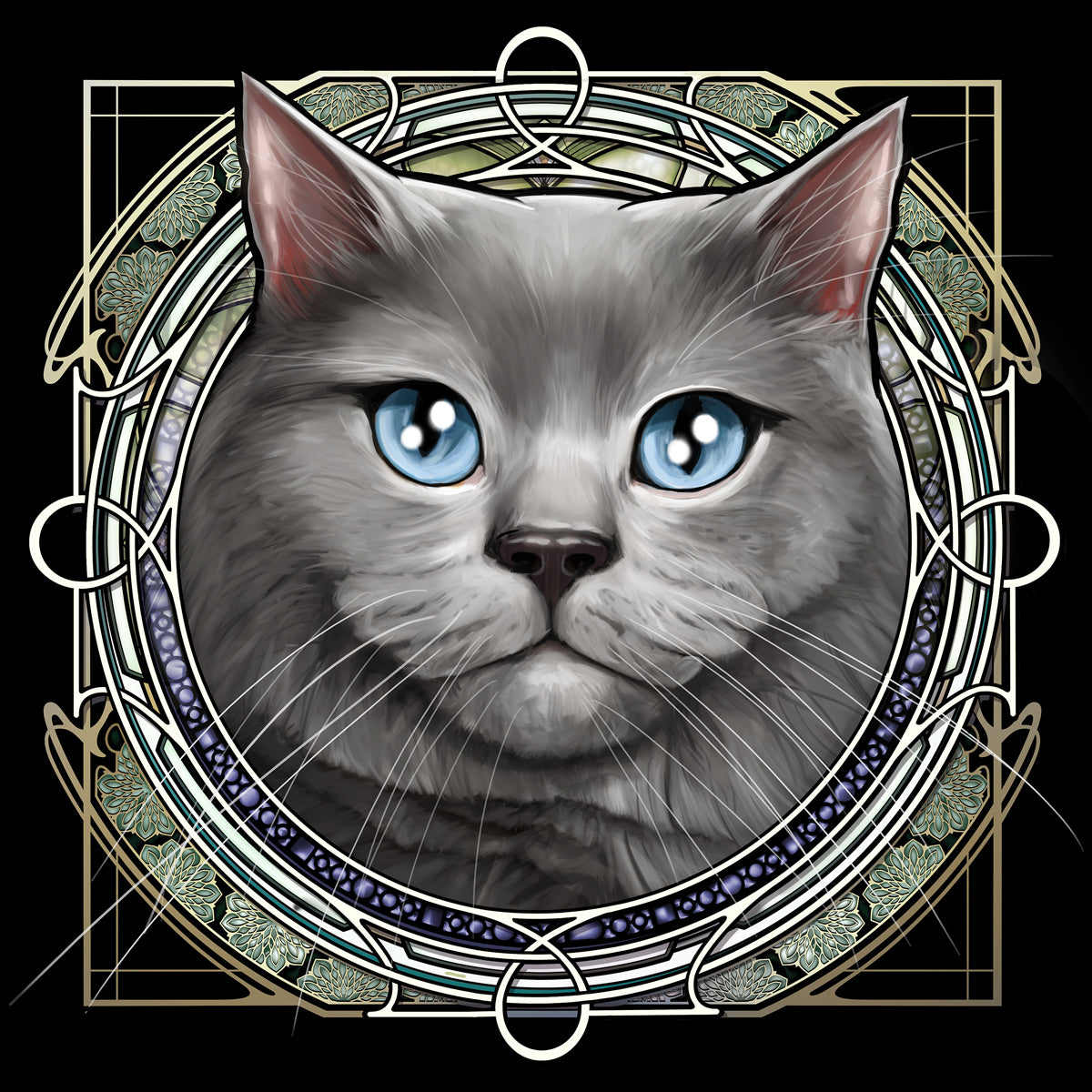 British Shorthair Gray - Rose Window Print