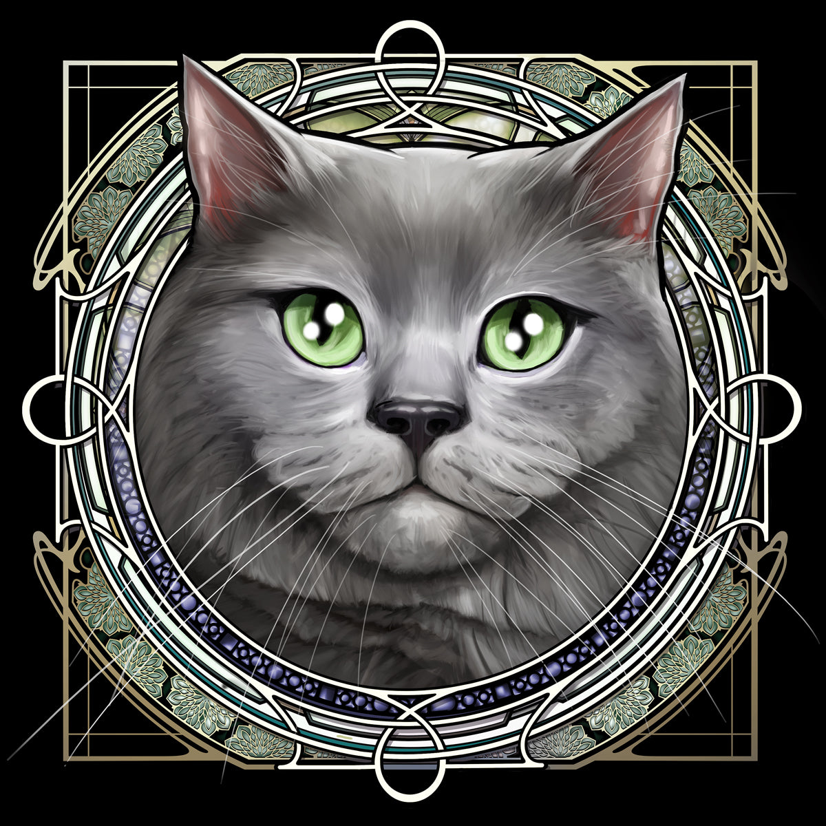 British Shorthair Gray - Rose Window Print