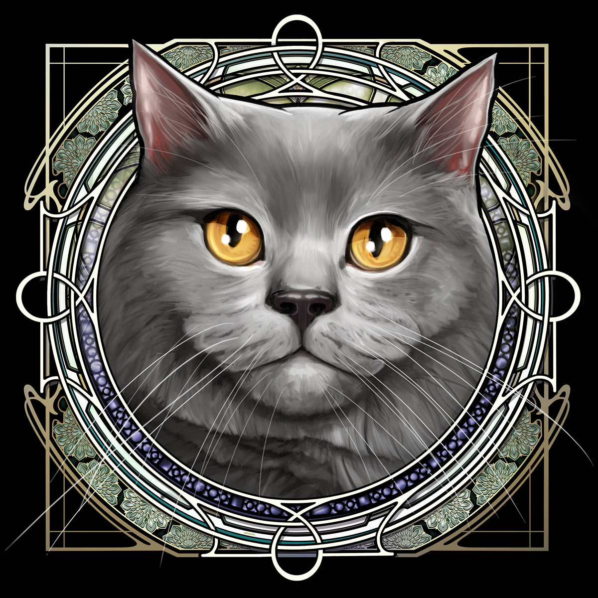 British Shorthair Gray - Rose Window Print