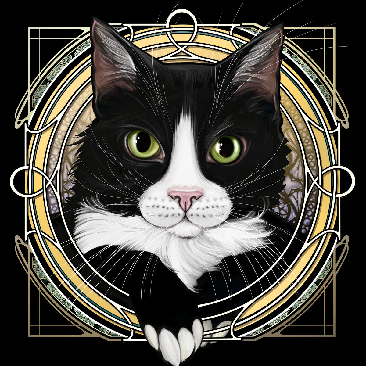 Tuxedo White Bridge and Muzzle - Rose Window Print