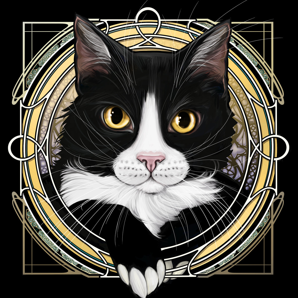 Tuxedo White Bridge and Muzzle - Rose Window Print