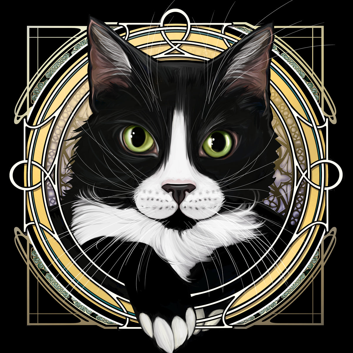 Tuxedo White Bridge and Cheeks - Rose Window Print