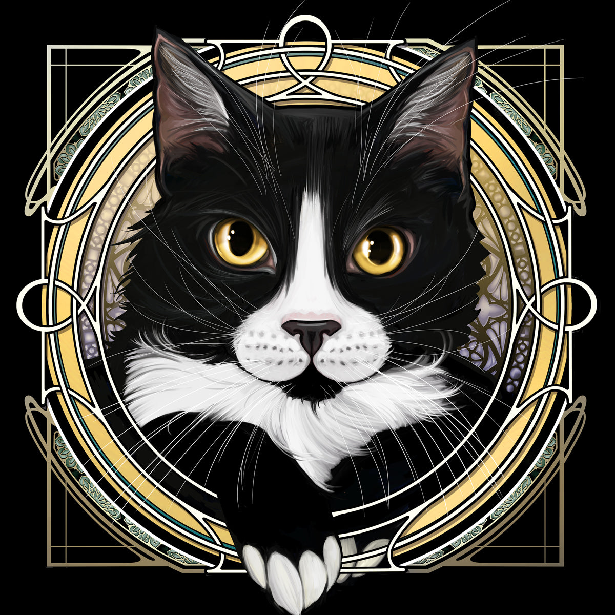 Tuxedo White Bridge and Cheeks - Rose Window Print