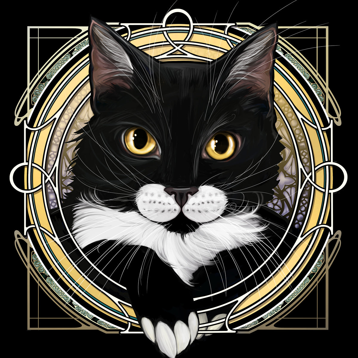 Tuxedo White Cheeks - Rose Window Print