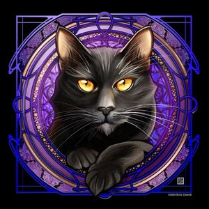 Black Cat - Purple Rose Window Print