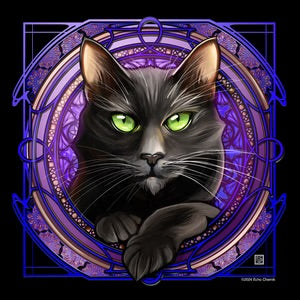 Black Cat - Purple Rose Window Print