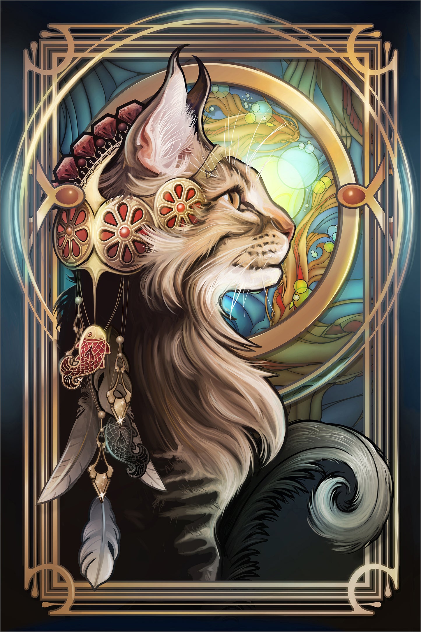 Art Nouveau Maine Coon Cat Print