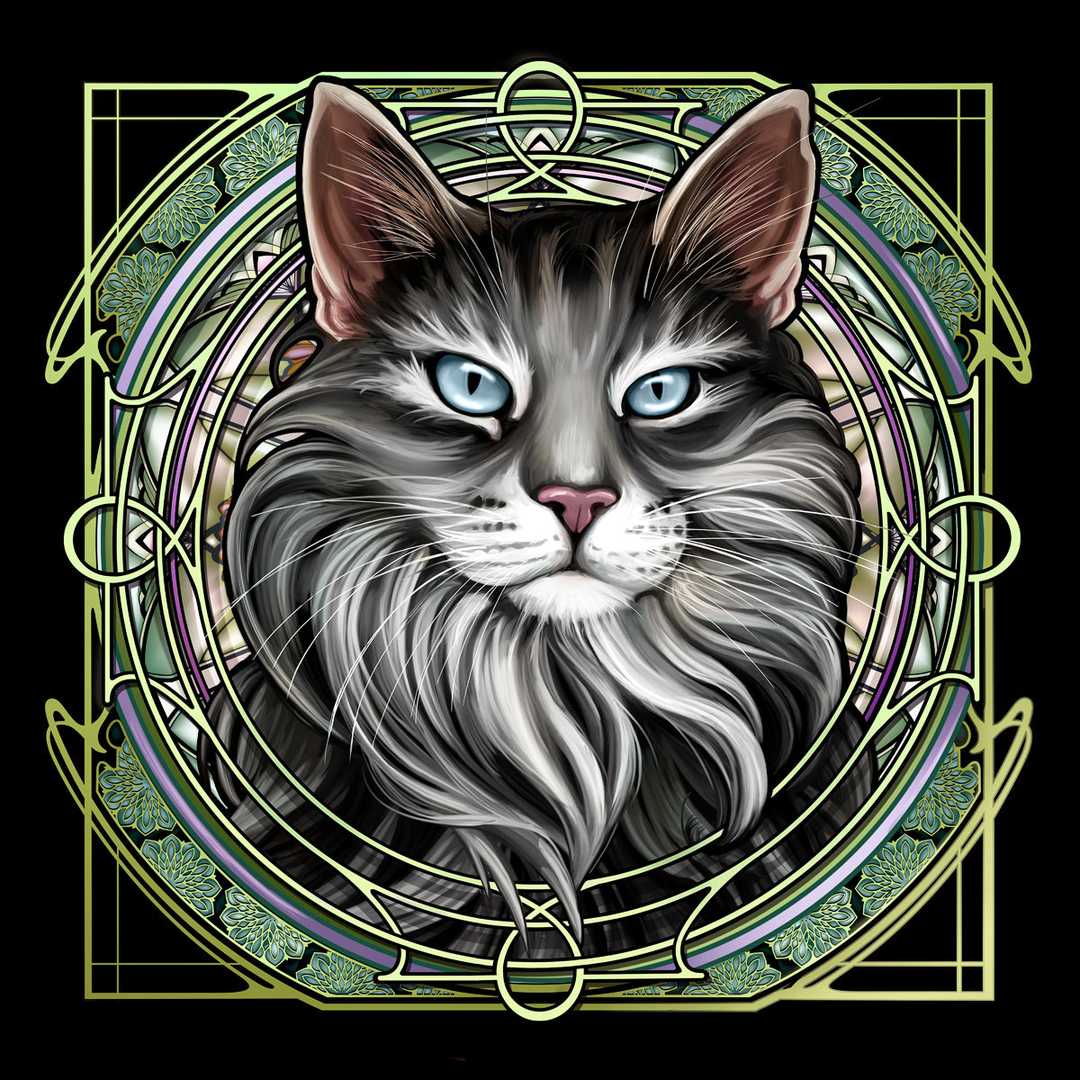 Gray Extra-Longhair Tabby - Rose Window