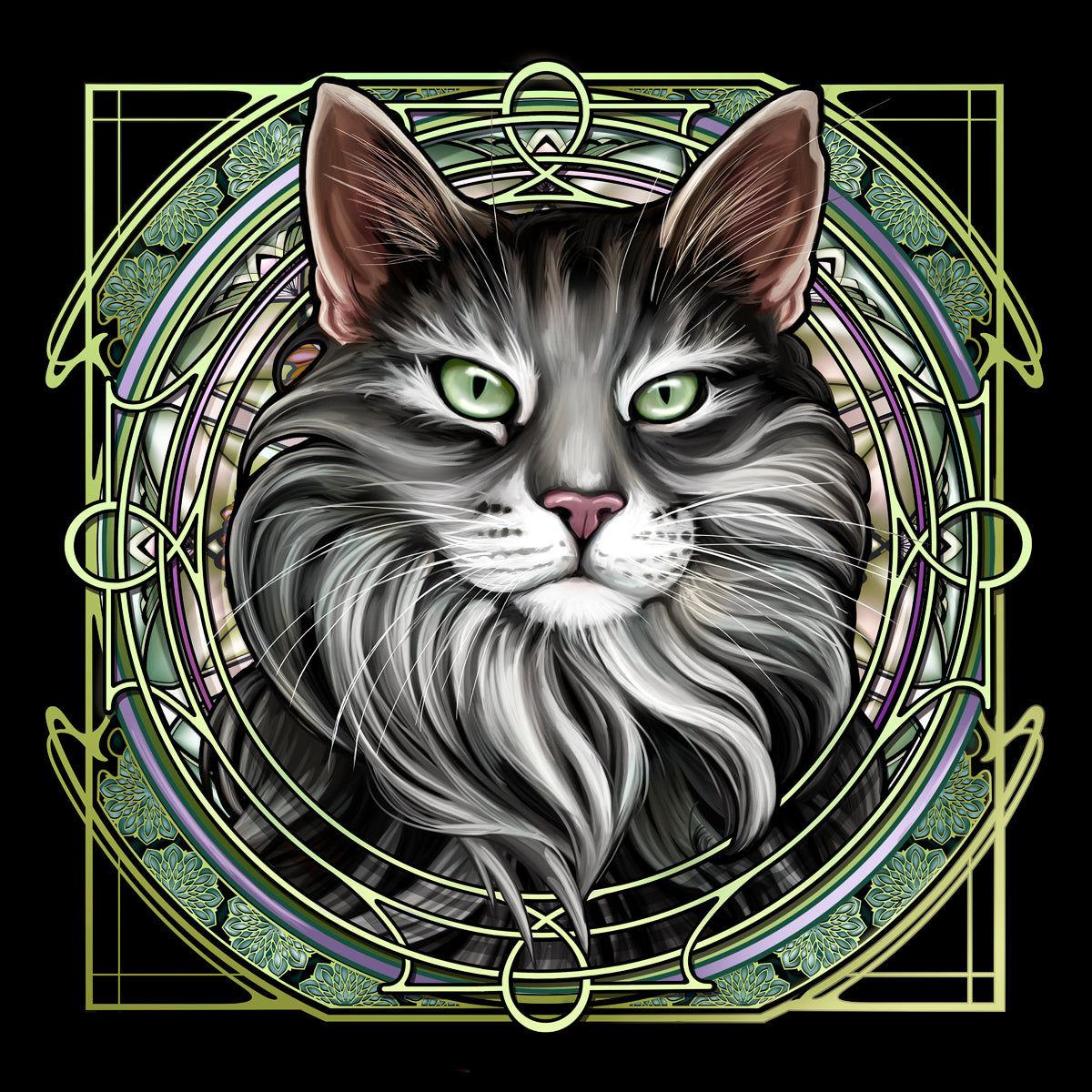 Gray Extra-Longhair Tabby - Rose Window