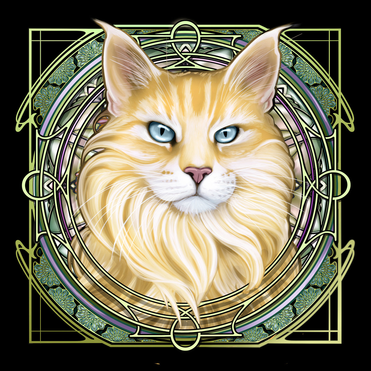 Blonde Maine Coon Tabby - Rose Window Print