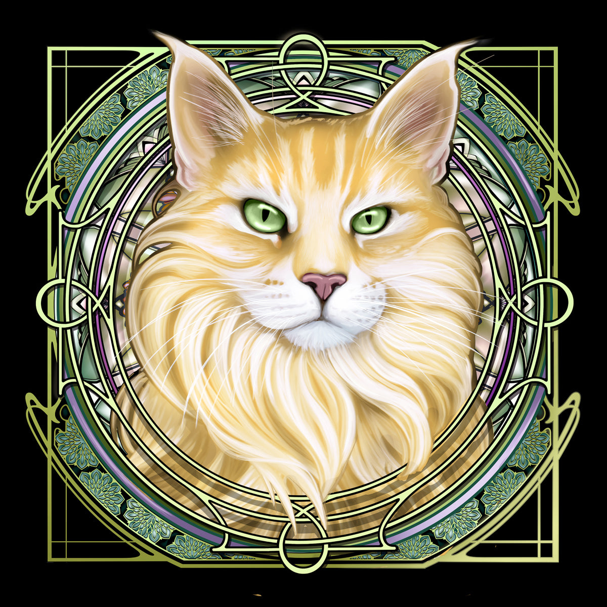 Blonde Maine Coon Tabby - Rose Window Print