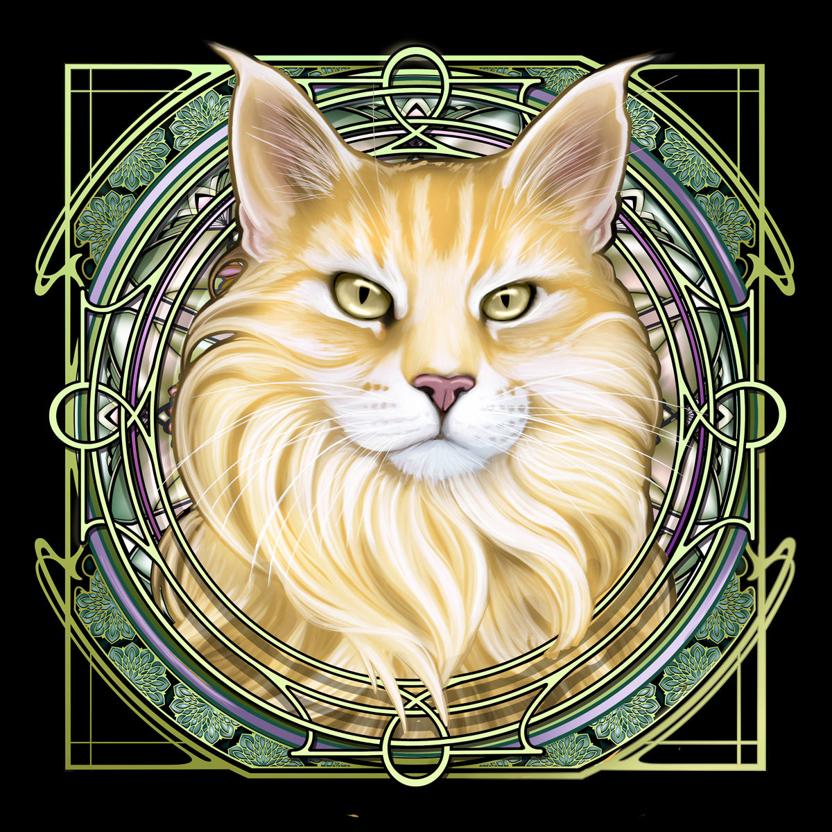 Blonde Maine Coon Tabby - Rose Window Print