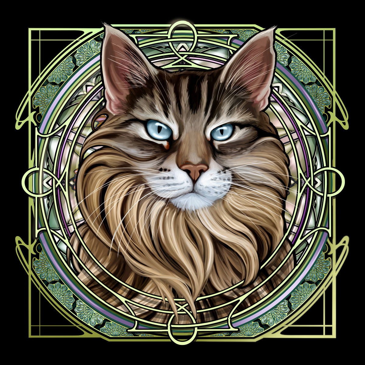 Brown Norwegian Forest Cat - Rose Window Print