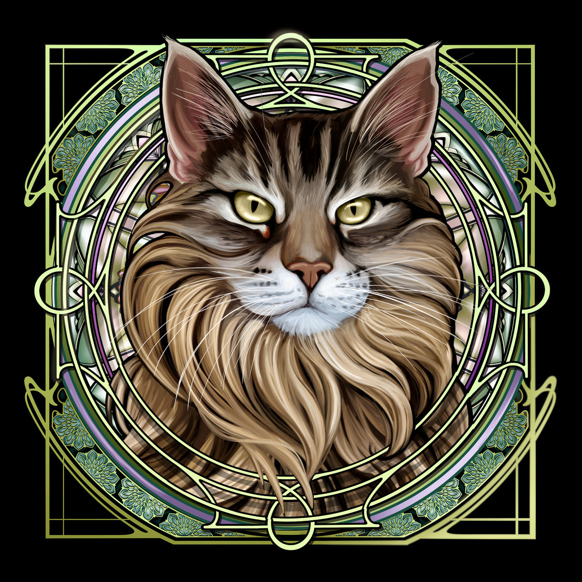 Brown Norwegian Forest Cat - Rose Window Print