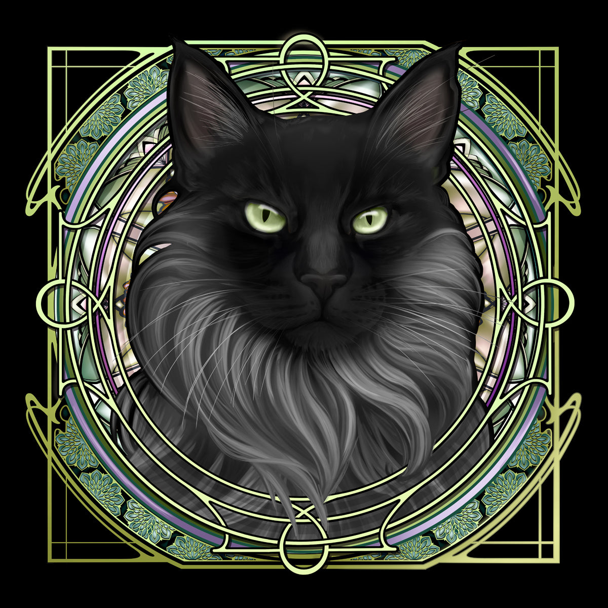 Black Face Gray Norwegian Forest Cat - Rose Window Print
