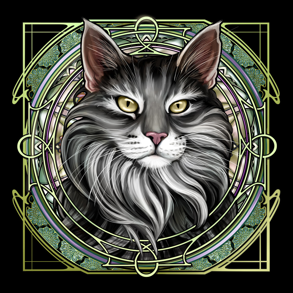 Gray Norwegian Forest Cat - Rose Window Print