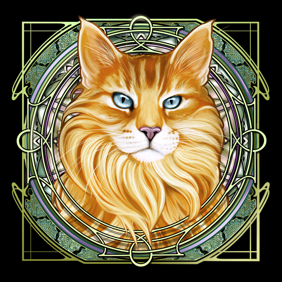 Orange Norwegian Forest Cat - Rose Window Print