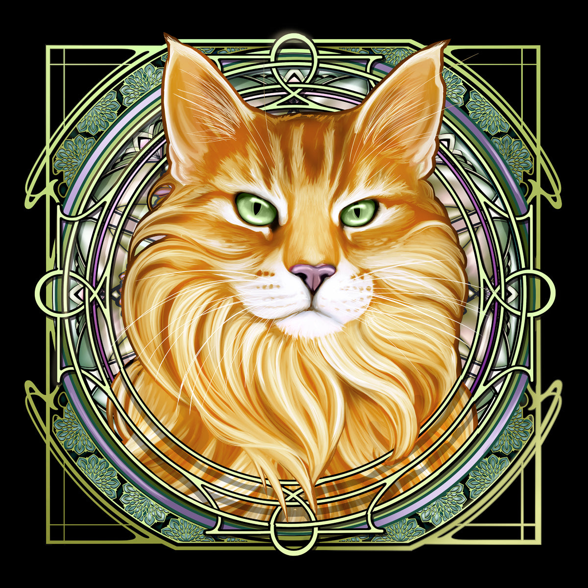 Orange Norwegian Forest Cat - Rose Window Print