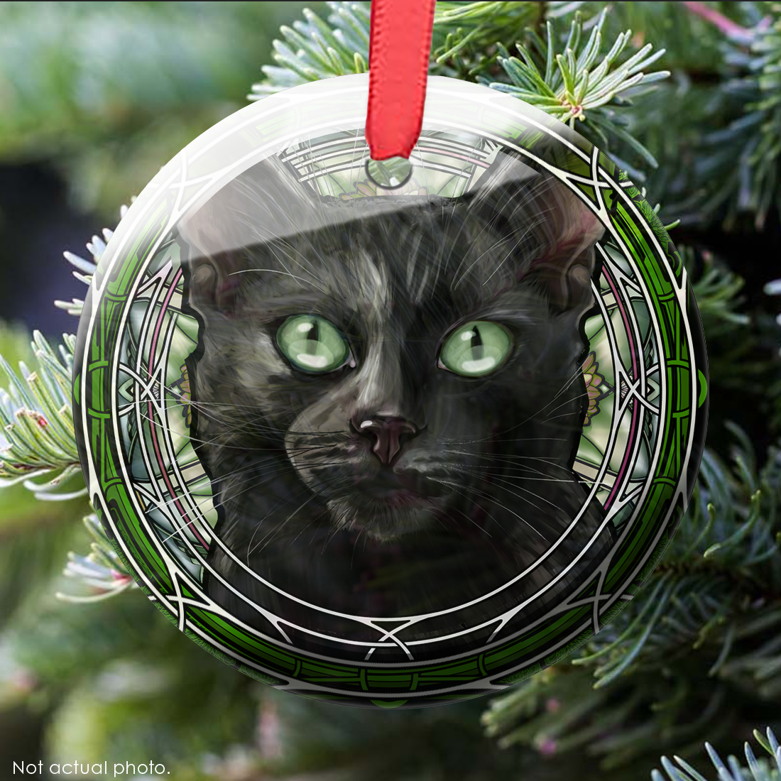 Black Shorthair Glass Ornament