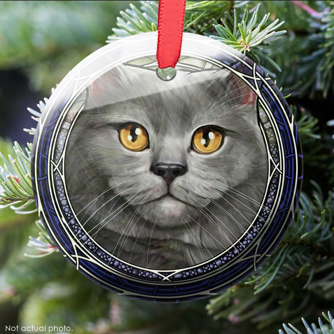 British Shorthair Gray Glass Ornament