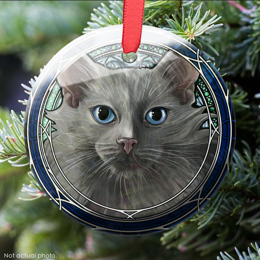 Gray Longhair Glass Ornament