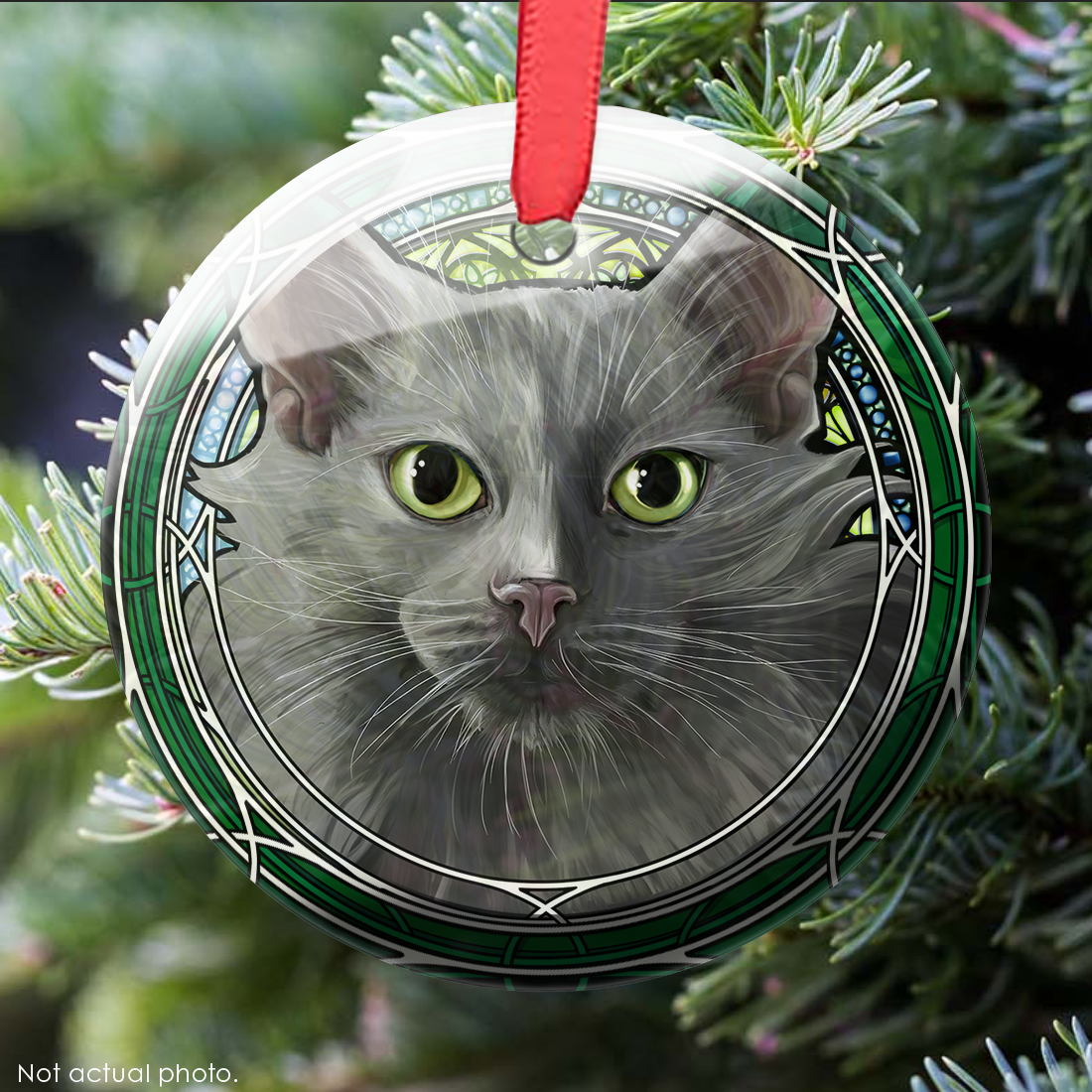 Gray Longhair Glass Ornament