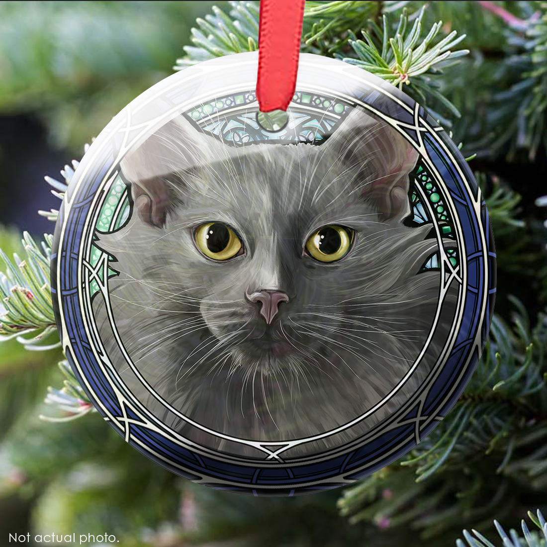 Gray Longhair Glass Ornament