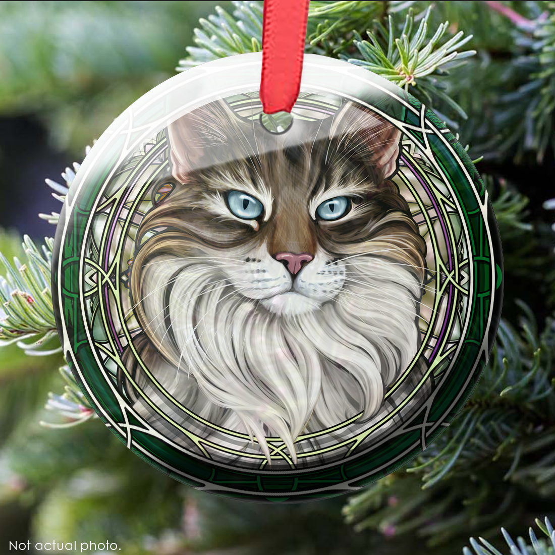 Maine Coon Tuxedo Brown Glass Ornament