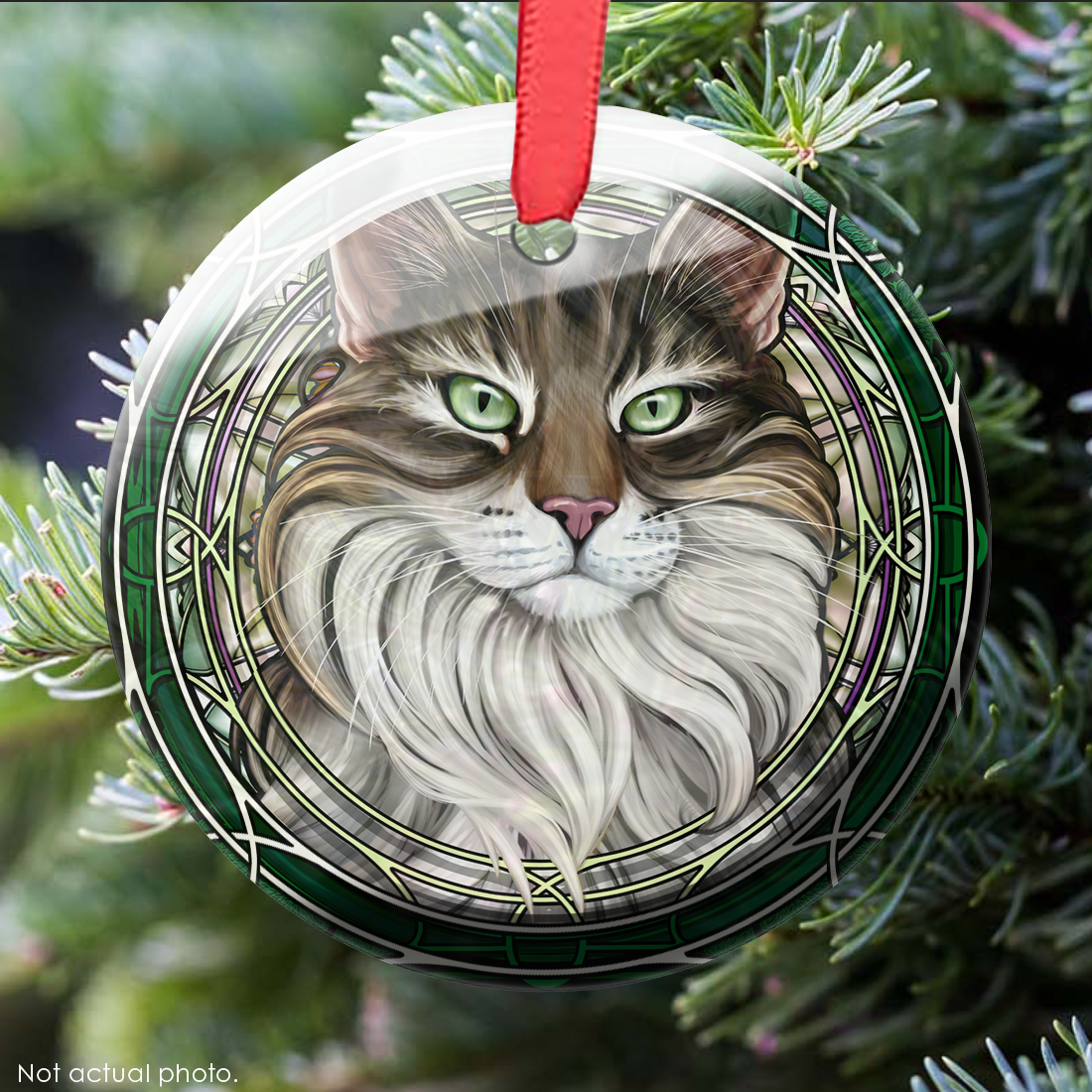 Maine Coon Tuxedo Brown Glass Ornament