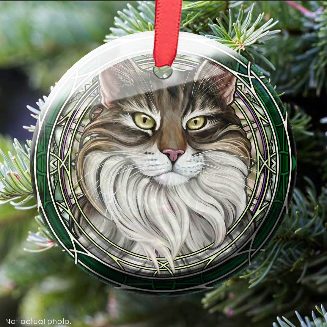Maine Coon Tuxedo Brown Glass Ornament