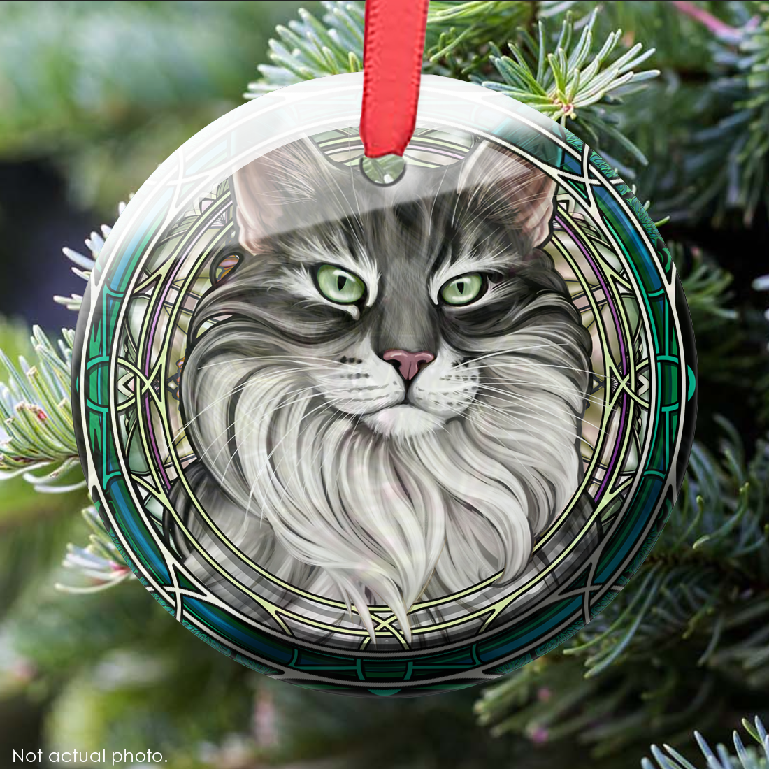 Maine Coon Tuxedo Gray Glass Ornament
