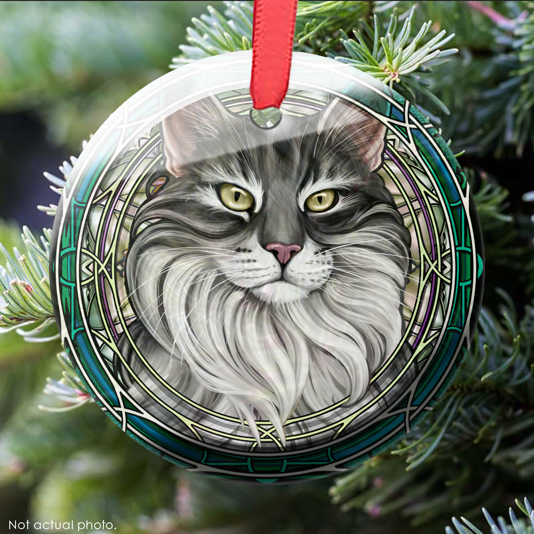 Maine Coon Tuxedo Gray Glass Ornament