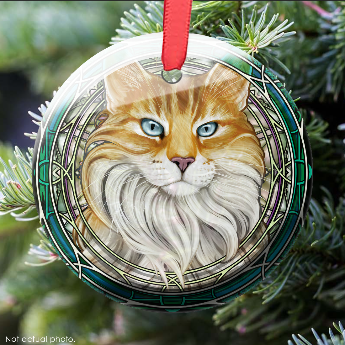 Maine Coon Tuxedo Orange Glass Ornament