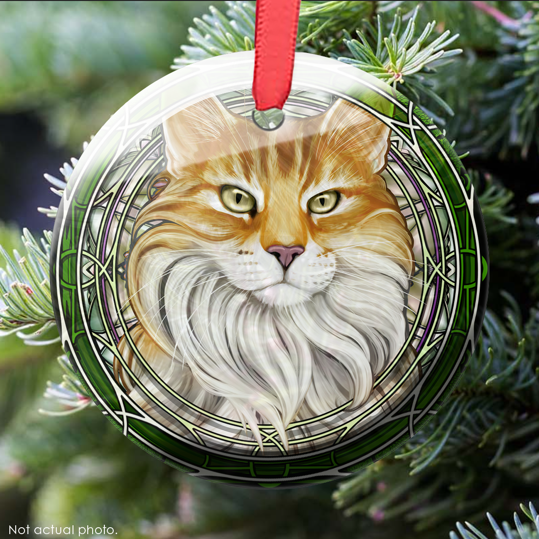 Maine Coon Tuxedo Orange Glass Ornament