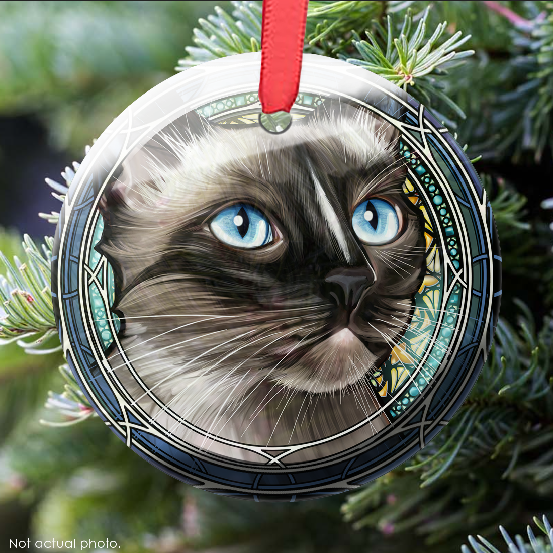Siamese Gray Stripe Glass Ornament