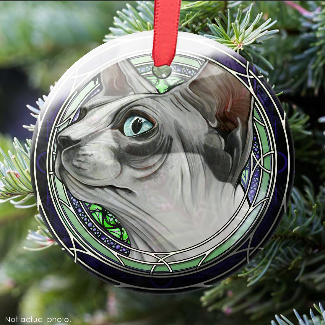 Sphynx Gray Tuxedo Glass Ornament