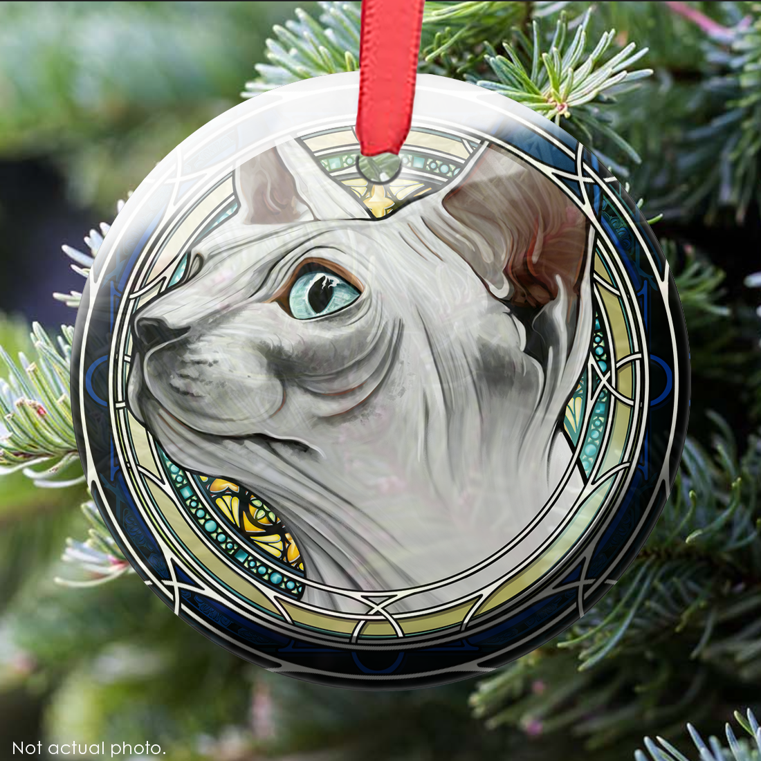 Sphynx White Glass Ornament