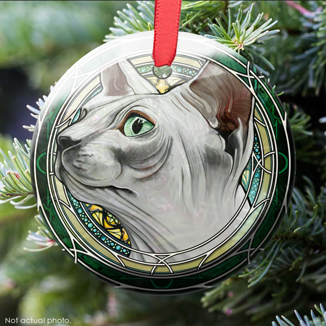 Sphynx White Glass Ornament