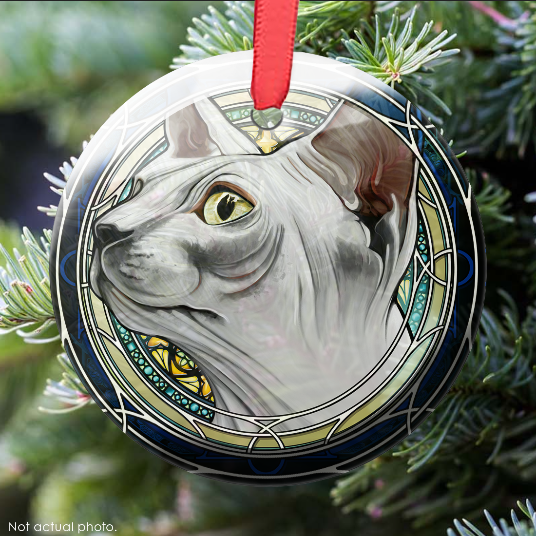 Sphynx White Glass Ornament