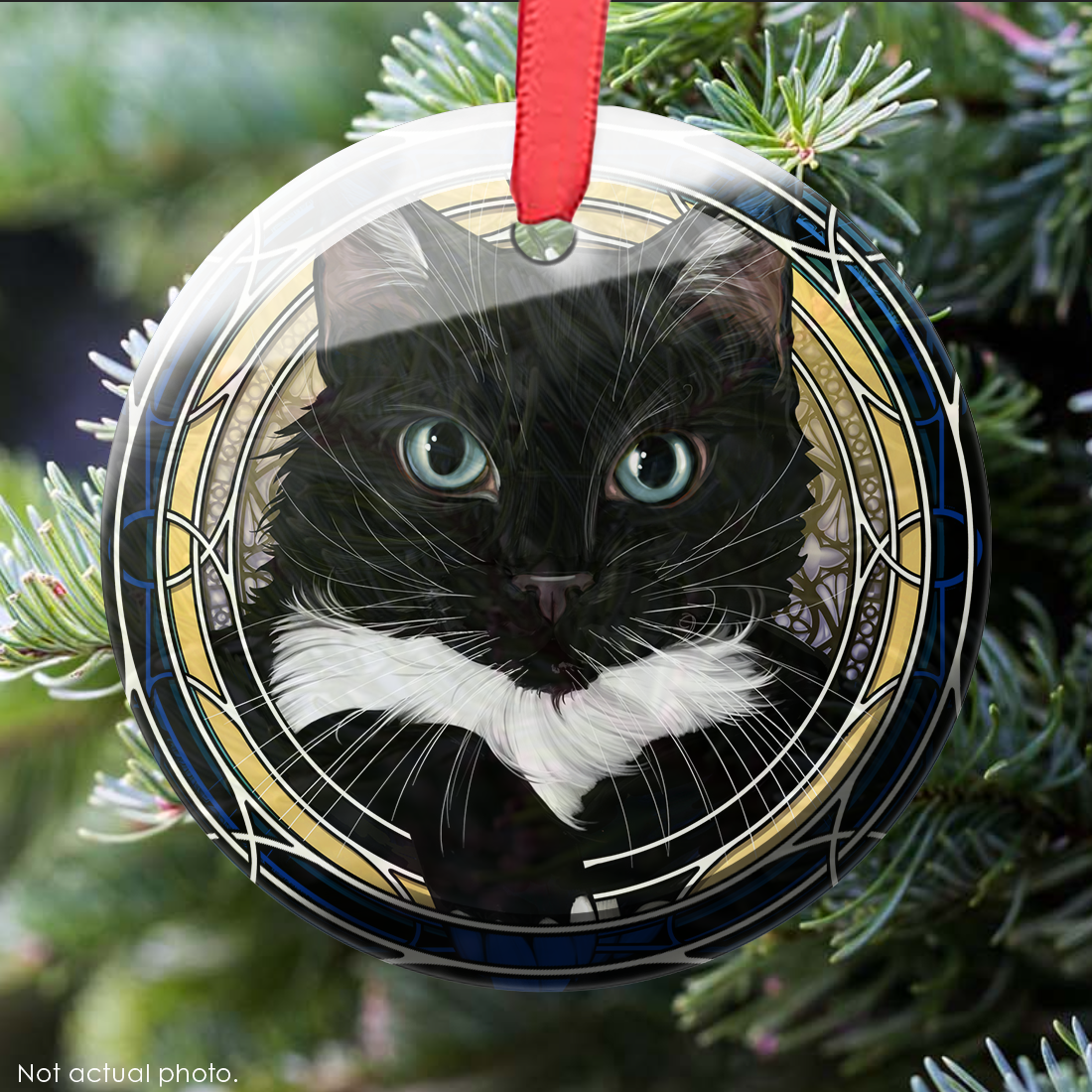 Tux Black Face Glass Ornament