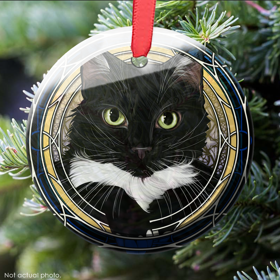 Tux Black Face Glass Ornament