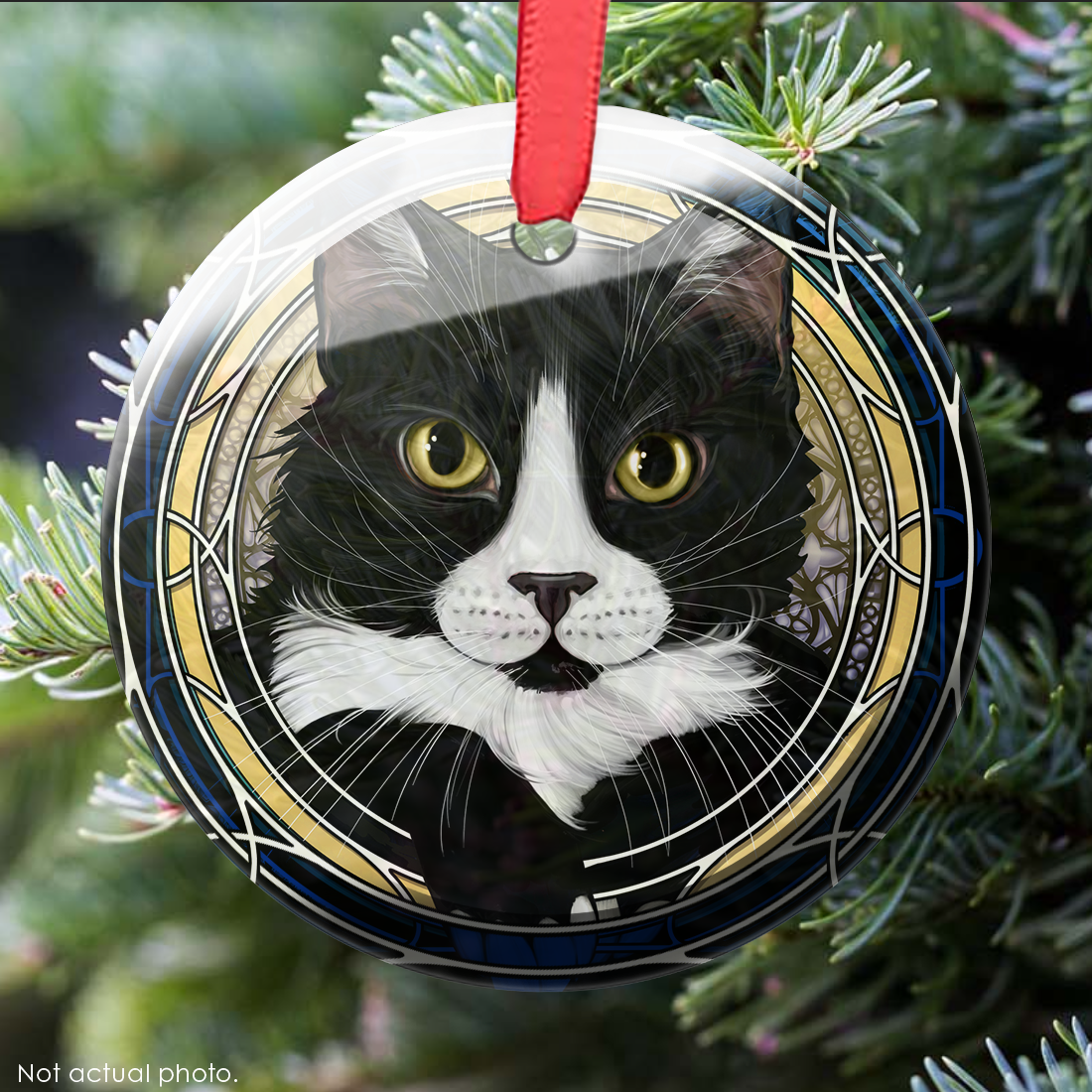 Tux White Cheeks Bridge Glass Ornament