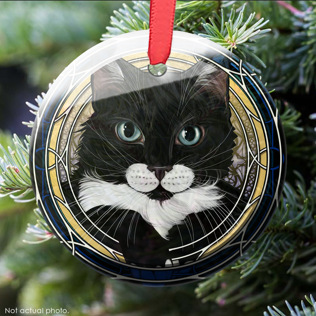 Tux White Cheeks Only Glass Ornament