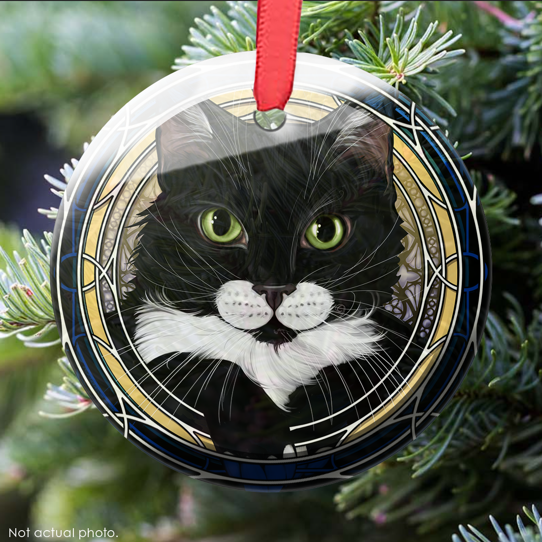 Tux White Cheeks Only Glass Ornament
