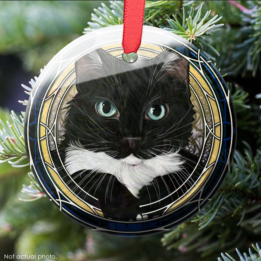 Tux White Chin Glass Ornament
