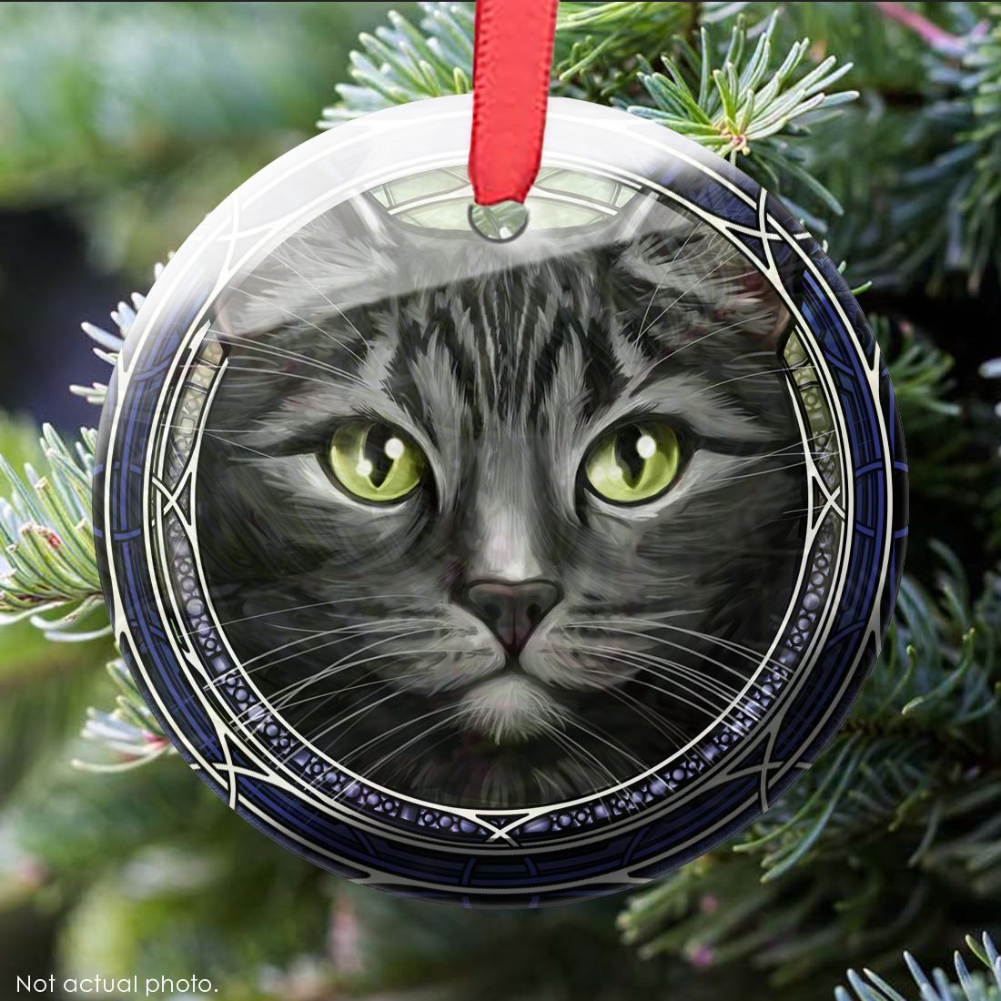 Tabby Shorthair Gray Dark Glass Ornament