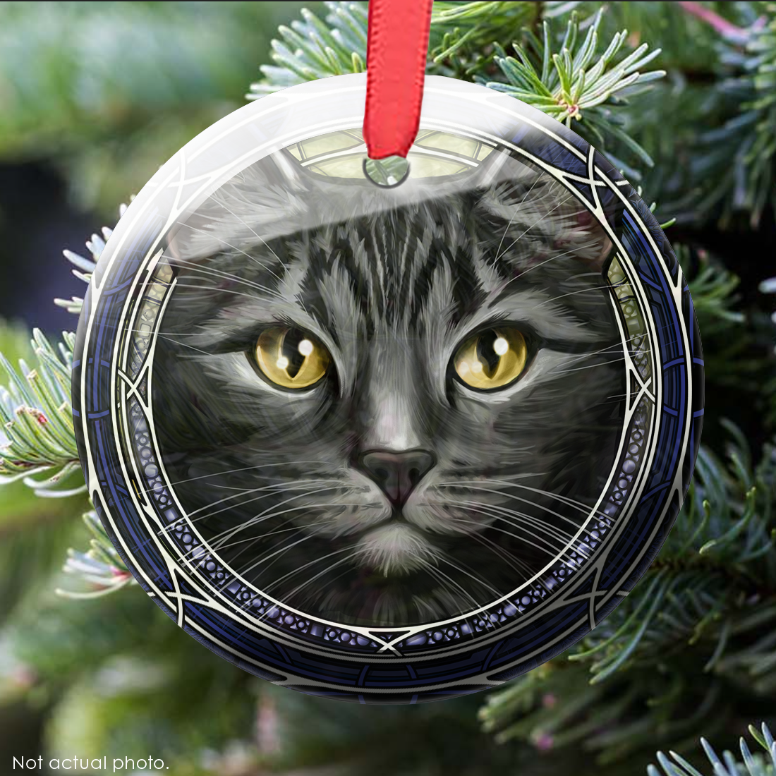 Tabby Shorthair Gray Dark Glass Ornament
