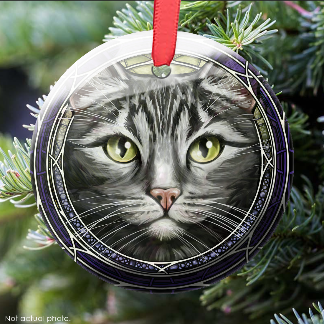 Tabby Shorthair Gray Glass Ornament