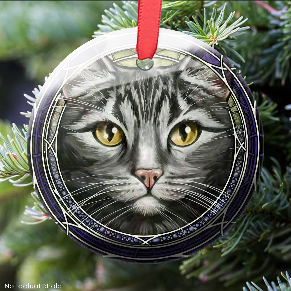 Tabby Shorthair Gray Glass Ornament